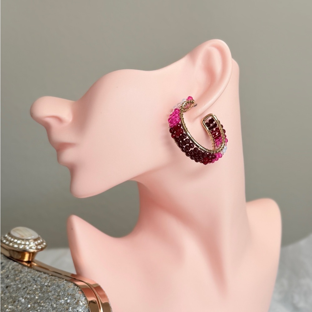Elegant Pink and Purple Beaded Earrings